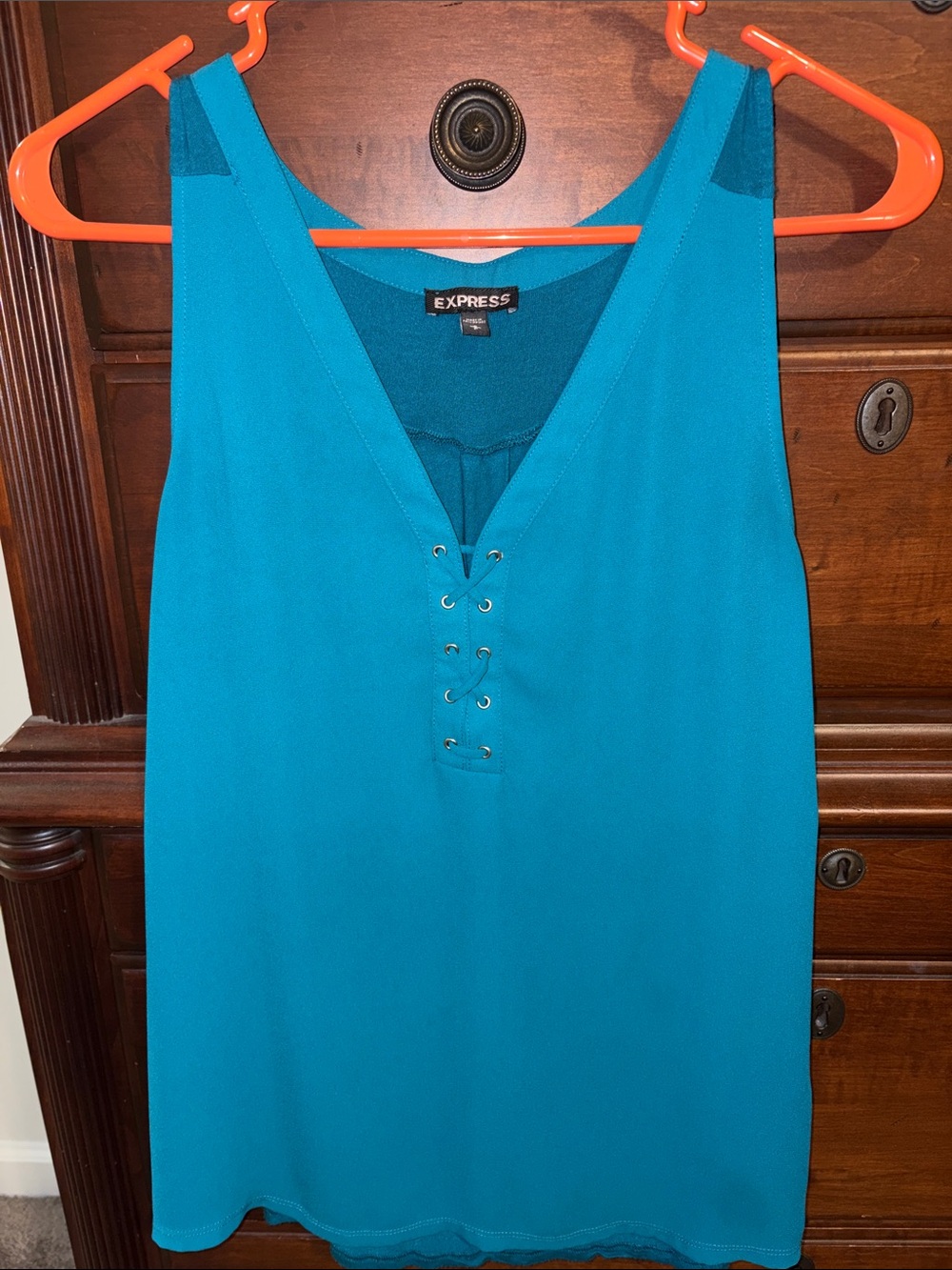 Express Teal Lace-Up V-Neck Camisole